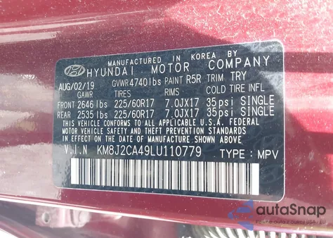 2020 Hyundai Tucson Se из США, поврежденный, VIN KM8J2CA49LU110779